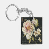 Bloemen op zwart sleutelhanger (Voorkant Links)