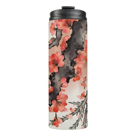 Bloemen op zwart thermosbeker (Voorkant)