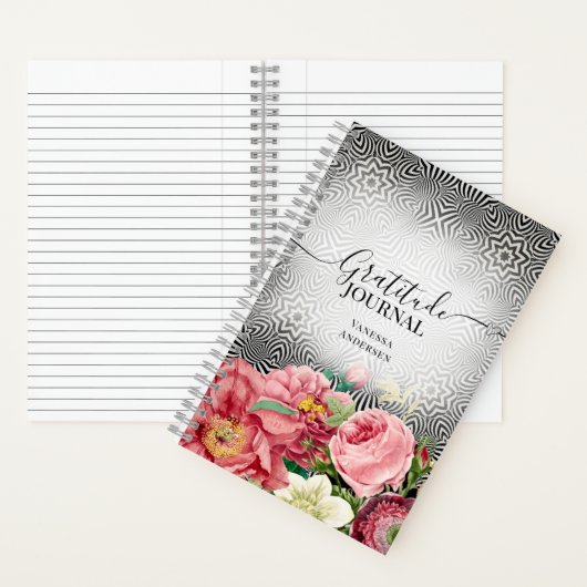 bloemen op zwart-wit & witte Latitude Journal Notitieboek (Binnen)