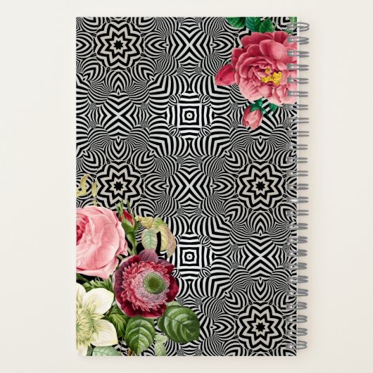 bloemen op zwart-wit & witte Latitude Journal Notitieboek (Achterkant)