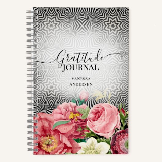 bloemen op zwart-wit & witte Latitude Journal Notitieboek (Voorkant)