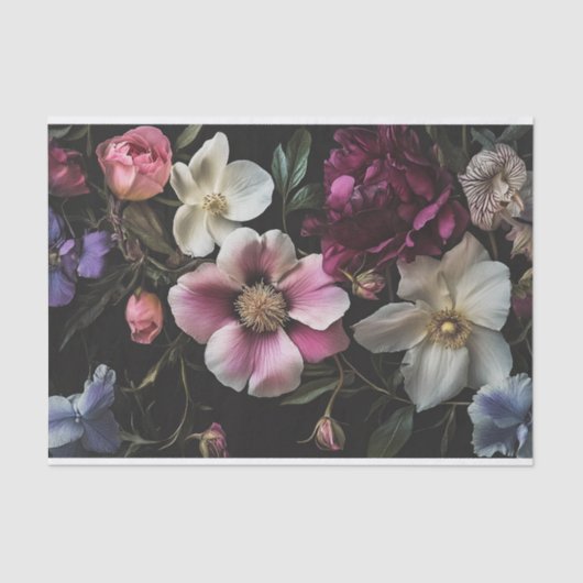 Bloemen op zwarte achtergrond Meubilair Decoupage Tissuepapier (Voorkant)