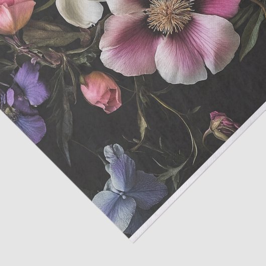Bloemen op zwarte achtergrond Meubilair Decoupage Tissuepapier (Detail)
