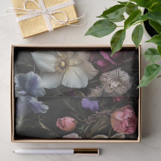 Bloemen op zwarte achtergrond Meubilair Decoupage Tissuepapier (Geschenk)