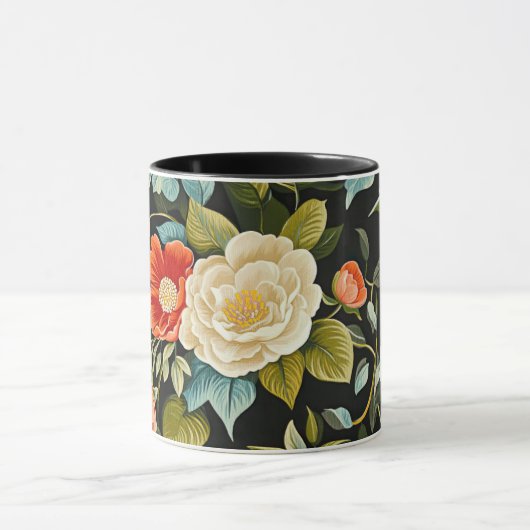  Bloemen op zwarte achtergrond Mok (Midden)