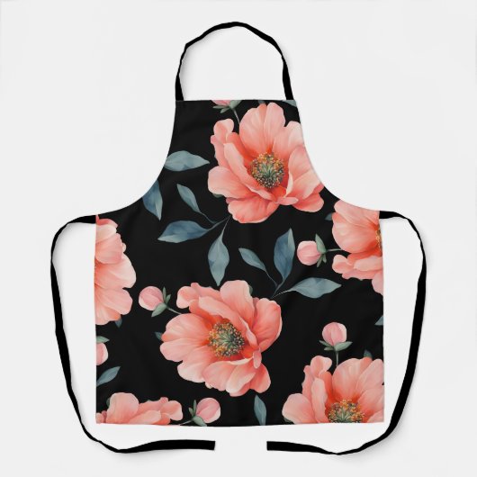 bloemen op zwarte onderzetter schort (Voorkant)
