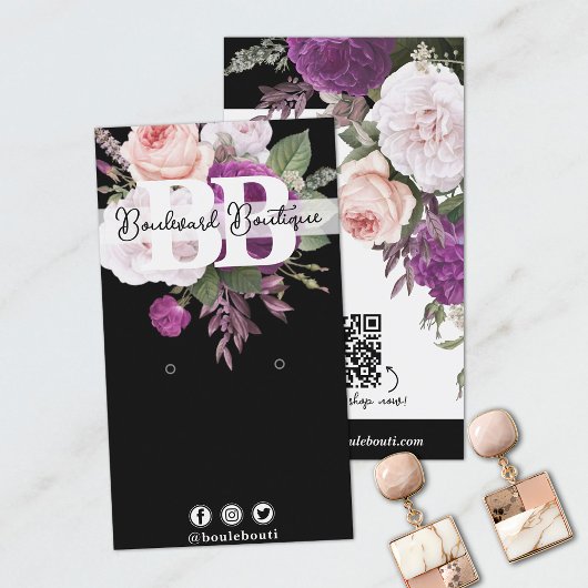  Bloemen op Zwarte Oorbel Sieraden QR Code Visitekaartje