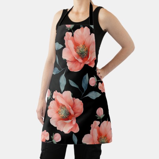 bloemen op zwarte Trivet Schort (Insitu)