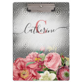 bloemen op zwarte witte naam en monogram klembord (Voorkant)