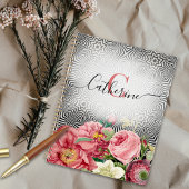 bloemen op zwarte witte naam en monogram planner