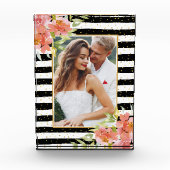 Bloemen op zwarte witte strepen fotoblokken (Voorkant)