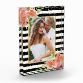 Bloemen op zwarte witte strepen fotoblokken (Links)