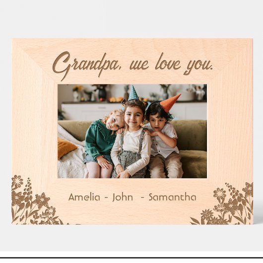 Bloemen Opa Namen Gegraveerd Hout Lijst