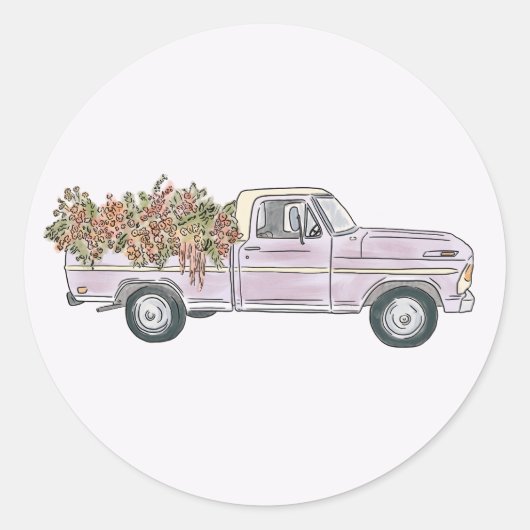 bloemen opneem vrachtwagen ronde sticker (Voorkant)