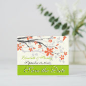 Bloemen oranje limoen groene bruiloft Save the Dat Aankondigingskaart (Staand voorkant)