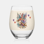 Bloemen oranje paarse vrouw jubileum cadeau wijnglas zonder voet (Achterkant)