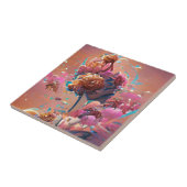 Bloemen oranje roze digitale kunst tegeltje (Zijkant)