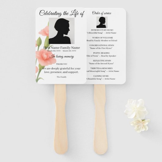 Bloemen order of service handwaaier (Voorkant en achterkant)