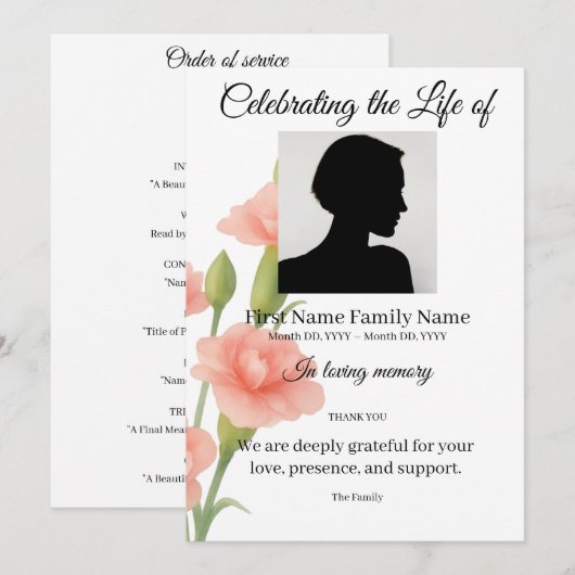Bloemen order of service kaart (Voorkant / Achterkant)