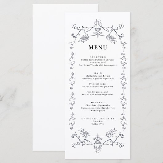 Bloemen Ornamenten rand Menu Kaart (Voorkant / Achterkant)