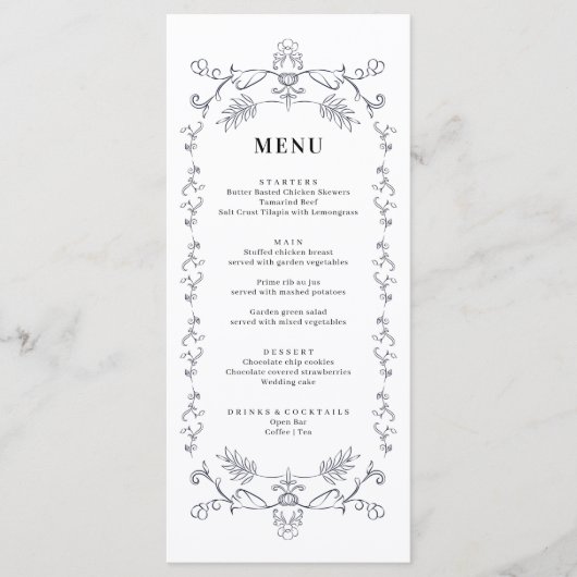  Bloemen Ornamenten rand Menu Kaart (Voorkant)