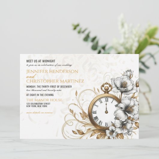 Bloemen Oudejaarsavond Uitnodiging voor het Huweli (Staand voorkant)