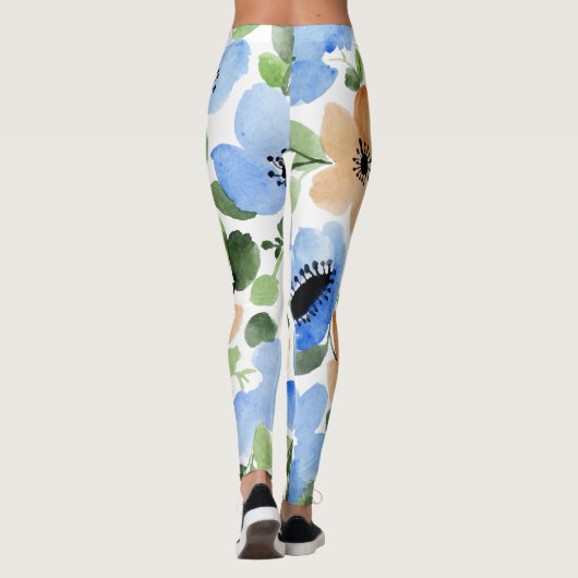 Bloemen over alles, peach, blauw, groene Waterverf Leggings (Achterkant)