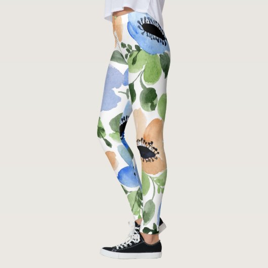 Bloemen over alles, peach, blauw, groene Waterverf Leggings (Links)