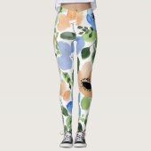 Bloemen over alles, peach, blauw, groene Waterverf Leggings (Voorkant)