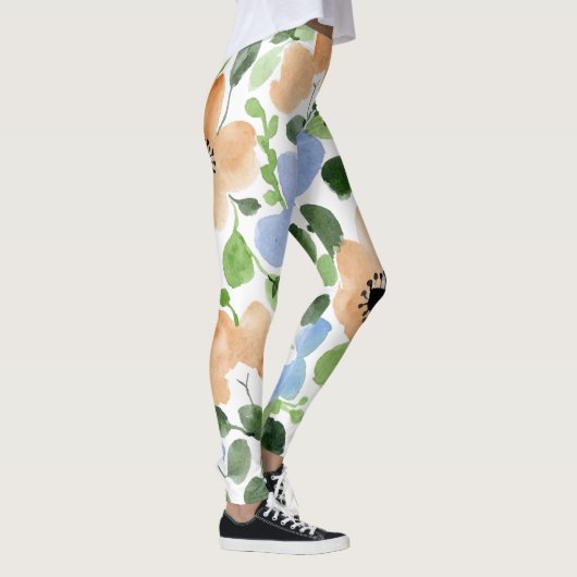 Bloemen over alles, peach, blauw, groene Waterverf Leggings (Rechts)