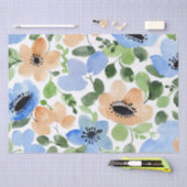 Bloemen over alles, peach, blauw, groene Waterverf Tissuepapier (Craft)