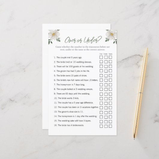 Bloemen "Over en Onder" Vrijgezellenfeest spel (Voorkant / Achterkant in situ)