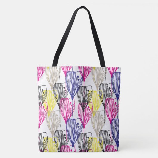 Bloemen over patroon canvas tas (Voorkant)