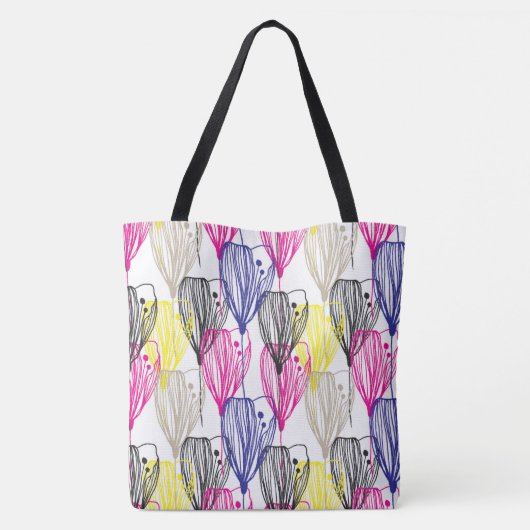 Bloemen over patroon canvas tas (Achterkant)