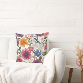 Bloemen over print kussen