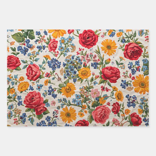 Bloemen overal, kleurrijk ontwerp, inpakpapier vel (Voorkant)