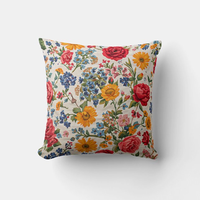 Bloemen overal, kleurrijk ontwerp, kussen (Voorkant)