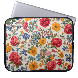 Bloemen overal, kleurrijk ontwerp, laptop sleeve