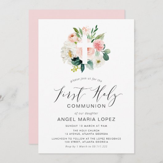 bloemen oversteken eerste communiqué uitnodiging (Voorkant / Achterkant)