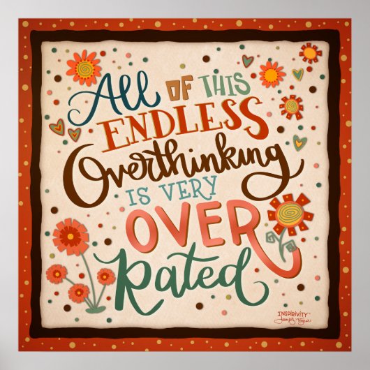  Bloemen Overthinking Retro Inspirerend Quote Poster (Voorkant)