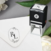 Bloemen Paar Initialen Bruiloft Monogram Zelfinktende Stempel