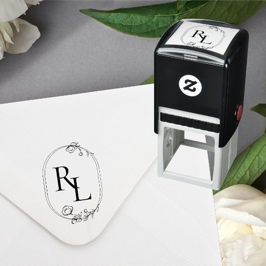 Bloemen Paar Initialen Bruiloft Monogram Zelfinktende Stempel