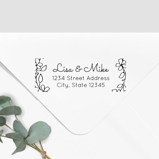 Bloemen Paar Namen Bruiloft Retouradres Rubberstempel