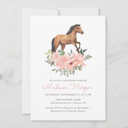 Bloemen Paard Meisje Baby shower Kaart (Voorkant)