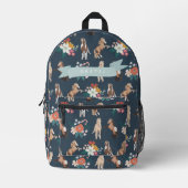 Bloemen Paard/Pony Patroon Marine Blauw Meisje Bedrukte Rugzak (Voorkant)