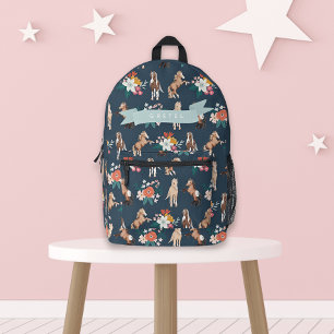 Bloemen Paard/Pony Patroon Marine Blauw Meisje Bedrukte Rugzak