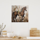  Bloemen Paardenschilderij Poster (Keuken)