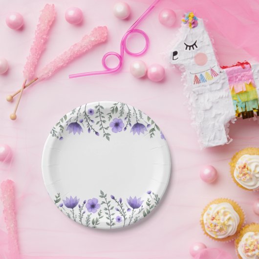 Bloemen Paars Bloemen Bruiloft Party Papieren Bordje (Feest)