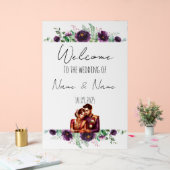 Bloemen paarse acryl bruiloft teken acryl bord (Huwelijk)