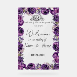 Bloemen paarse acryl bruiloft teken bord